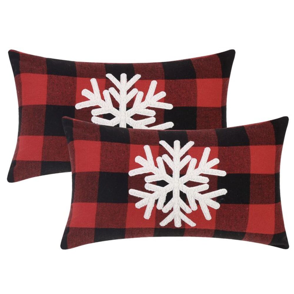 uxcell Pack of 2 Plaid Print Throw Pillow Covers 12 x 20 Inch Snowflake